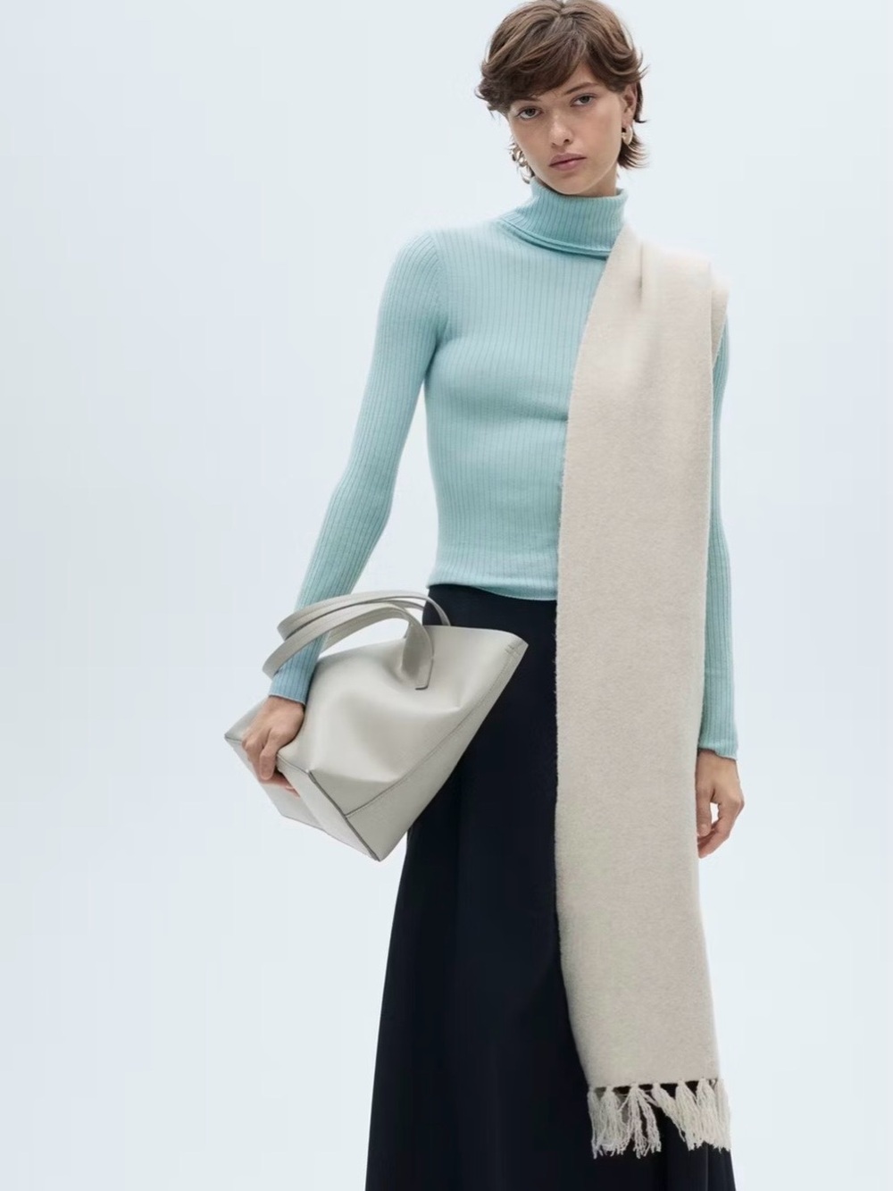 NWT Mango Pale Blue Ribbed Turtleneck Sweater